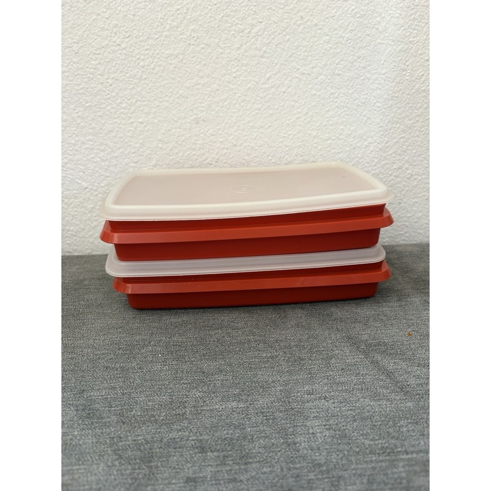 Set 2 VTG Tupperware Storage Containers #816‎ Red Orange w/Sheer Lids